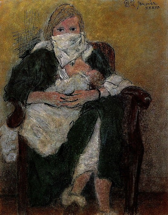 1936 MКre et enfant (Marie-Thérèse Walter emmitouffle Maya). Пабло Пикассо (1881-1973) Период: 1931-1942