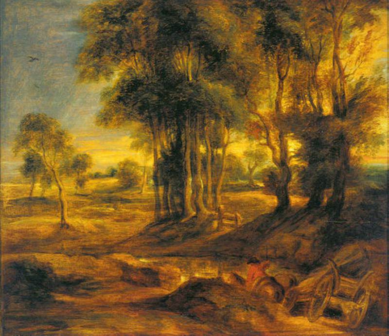 Пейзаж с повозкой на закате – 1635, Питер Пауль Рубенс