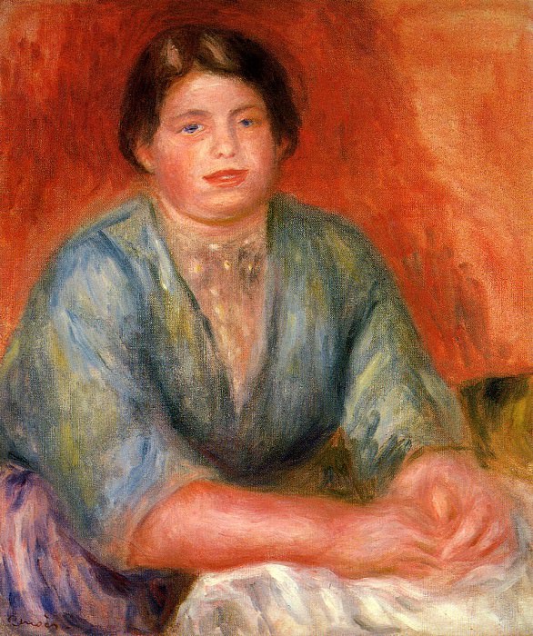 Сидящая женщина в голубом платье. Пьер Огюст Ренуар