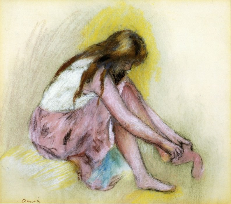 Young Girl Slipping on Her Stockings. Pierre-Auguste Renoir