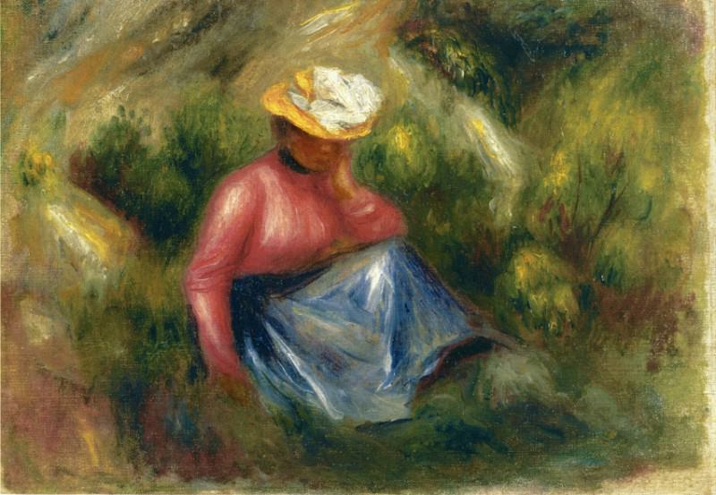 Seated Young Girl with Hat. Pierre-Auguste Renoir