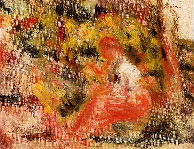 Young Girl Seated in a Garden. Pierre-Auguste Renoir
