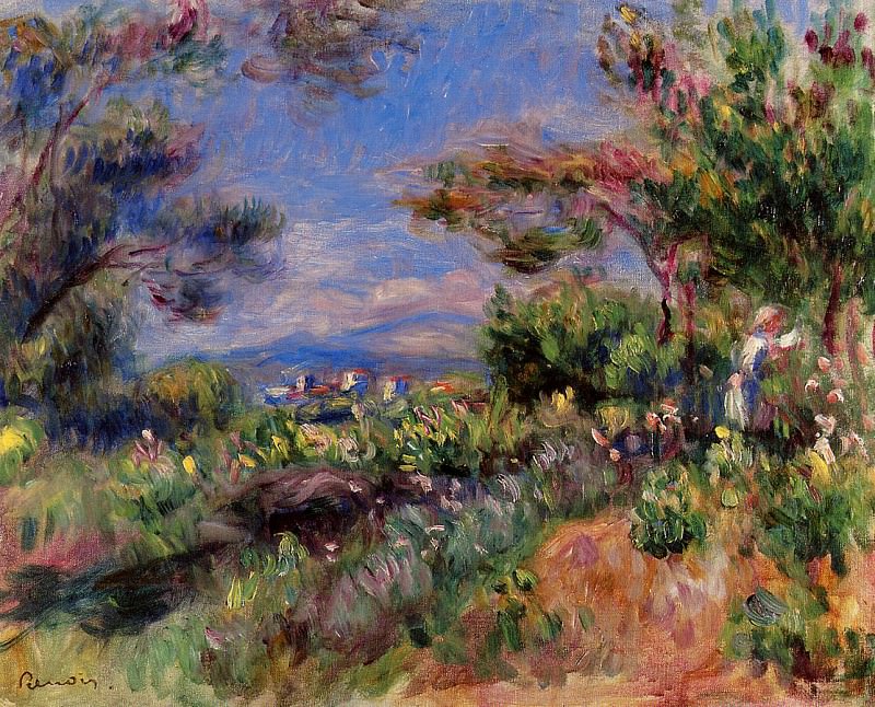 Young Woman in a Landscape, Cagnes. Pierre-Auguste Renoir