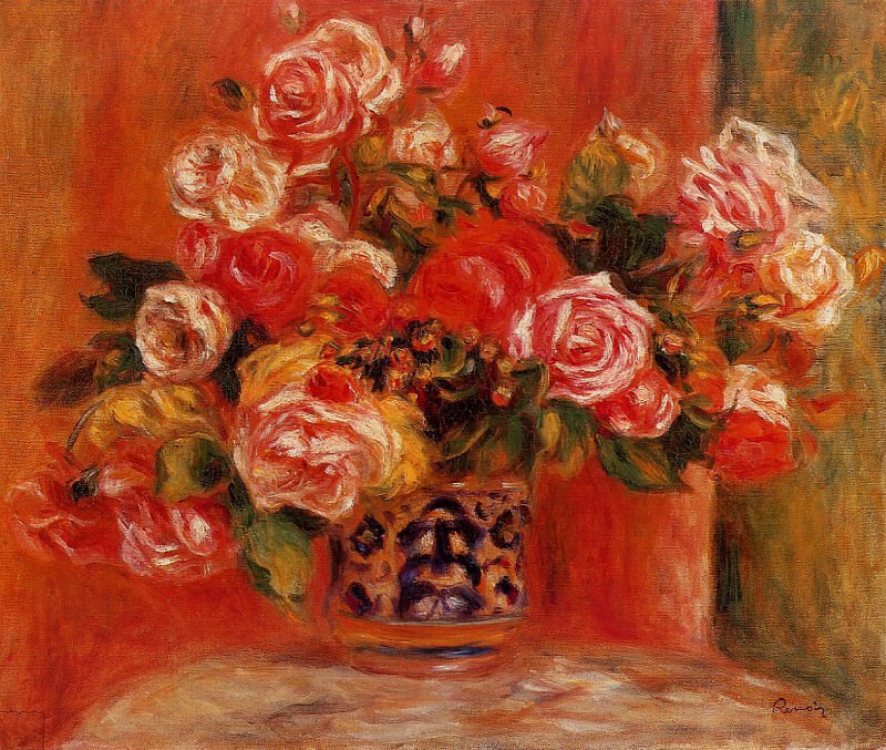 Roses in a Vase. Pierre-Auguste Renoir