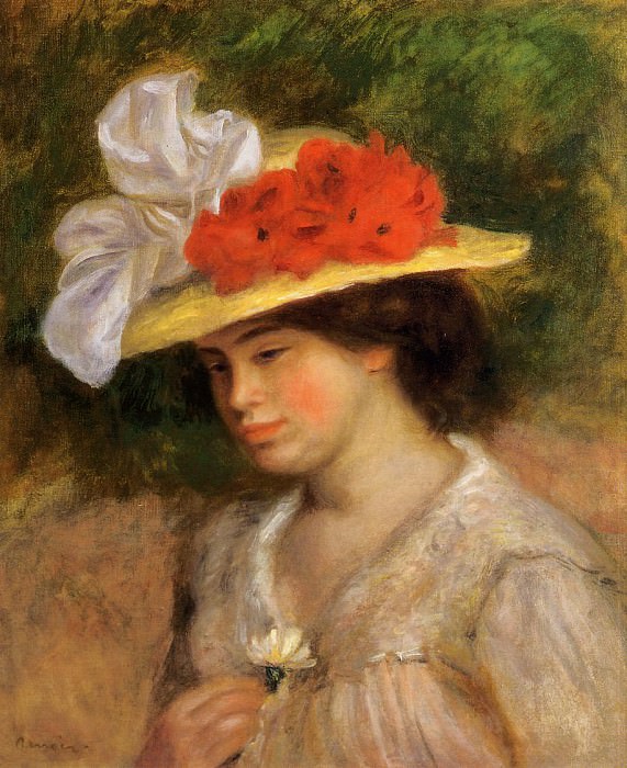 Woman in a Flowered Hat. Pierre-Auguste Renoir