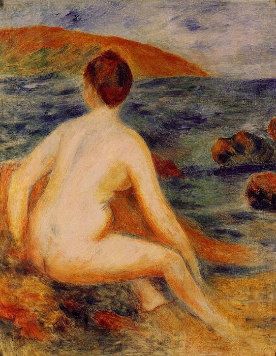 Nude Bather Seated by the Sea. Pierre-Auguste Renoir