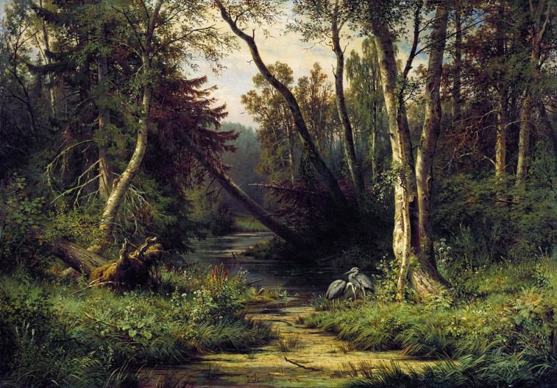 Лесной пейзаж с цаплями 1870 79х112, Иван Иванович Шишкин