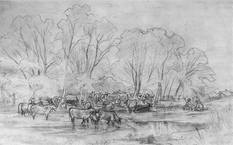 Herd a stream 1870, 27 1x22, a. Ivan Ivanovich Shishkin