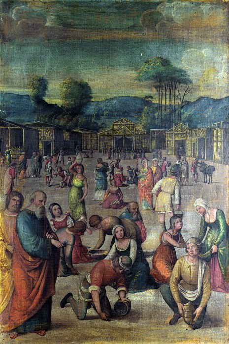 Lorenzo Costa - The Story of Moses (The Israelites gathering Manna). Part 4 National Gallery UK