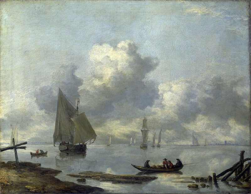 Ян ван де Капелле - Парусники в легкий бриз на реке близ города. Часть 4 Национальная галерея