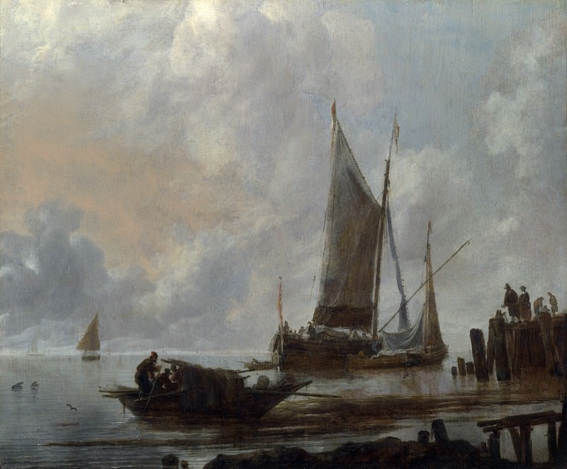 Jan van de Cappelle - Vessels Moored off a Jetty. Part 4 National Gallery UK
