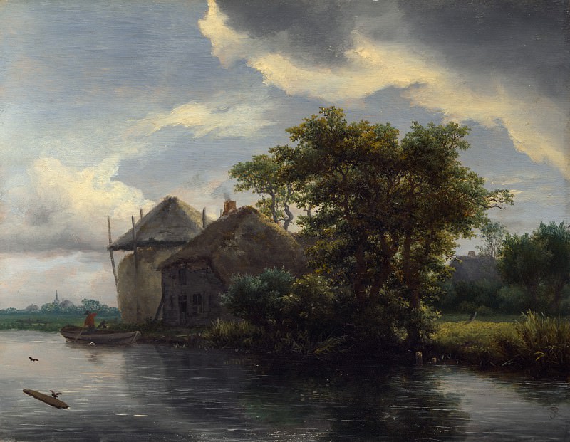 Jacob van Ruisdael - A Cottage and a Hayrick by a River. Part 4 National Gallery UK