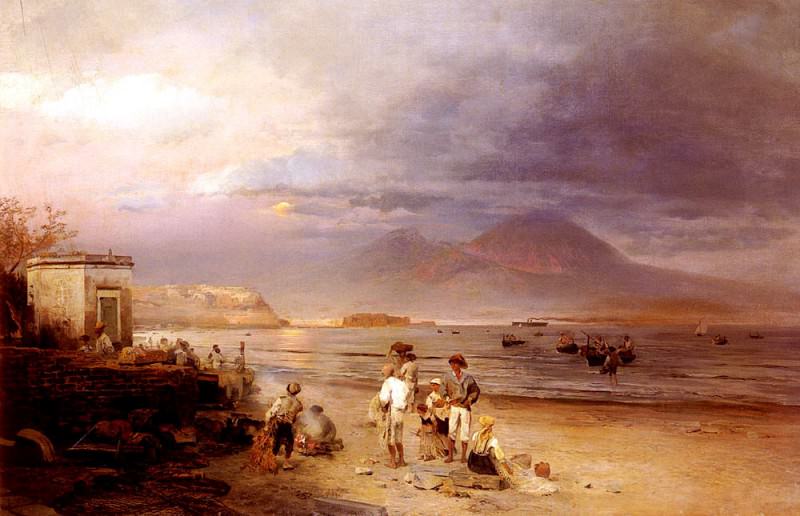 Achenbach Oswald Fishermen With The Bay Of Naples And Vesuvius Beyond. German artists