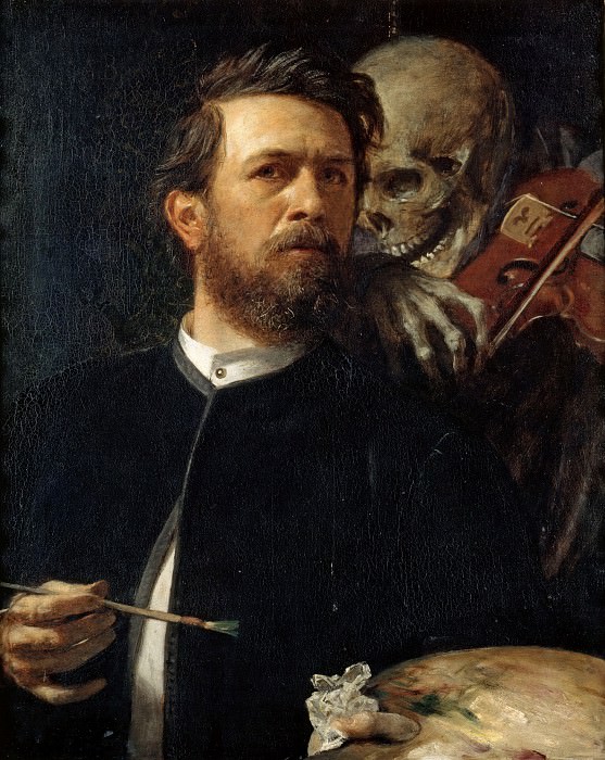Бёклин, Арнольд (1827-1901) - Автопортрет со смертью, играющей на скрипке. Старая и Новая Национальные Галереи (Берлин)