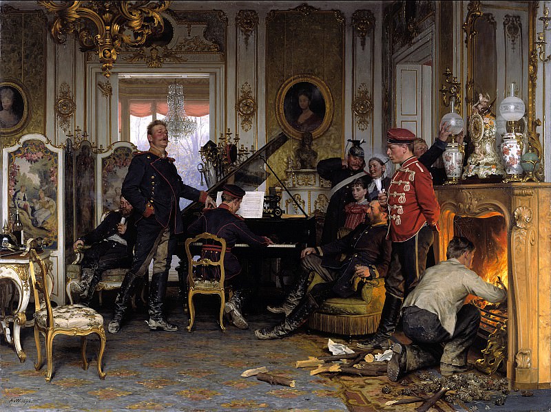 Вернер, Антон фон (1843-1915) - Военные на постое в пригороде Парижа. Старая и Новая Национальные Галереи (Берлин)
