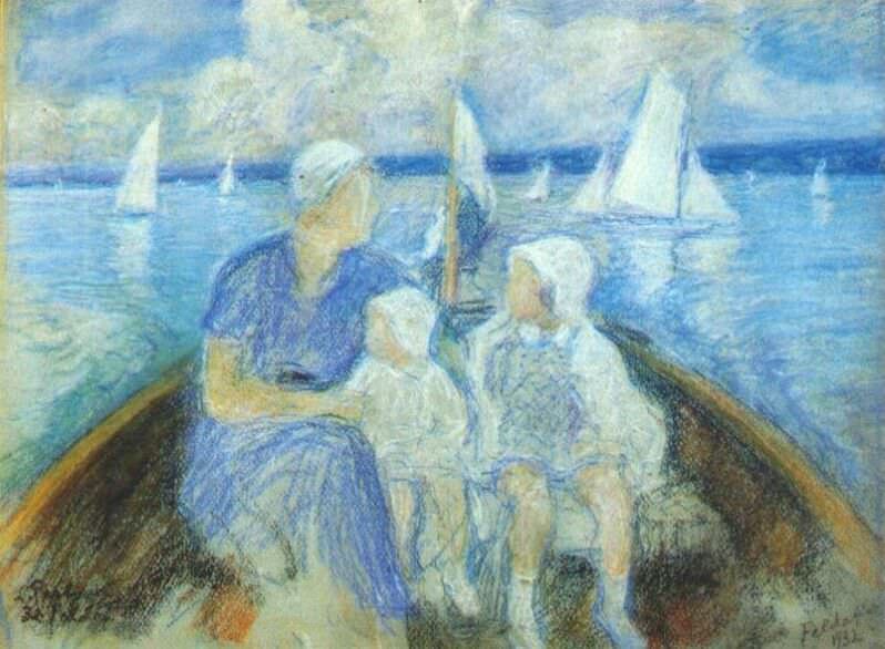 pasternak lady with two children in a boat 1932. Leonid Pasternak