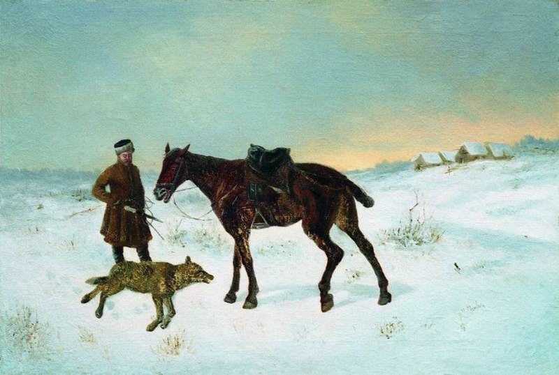 Hunter in front of dead wolf. Nikolay Sverchkov