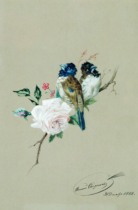 Две птицы на розе. 1888. Nikolay Sverchkov