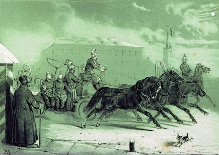 Пожарные в Санкт-Петербурге ночью. 1845. Nikolay Sverchkov
