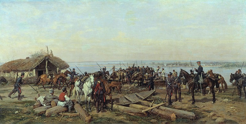 Переправа через Дунай. 1880. Холст, масло. Pawel Kowalewsky