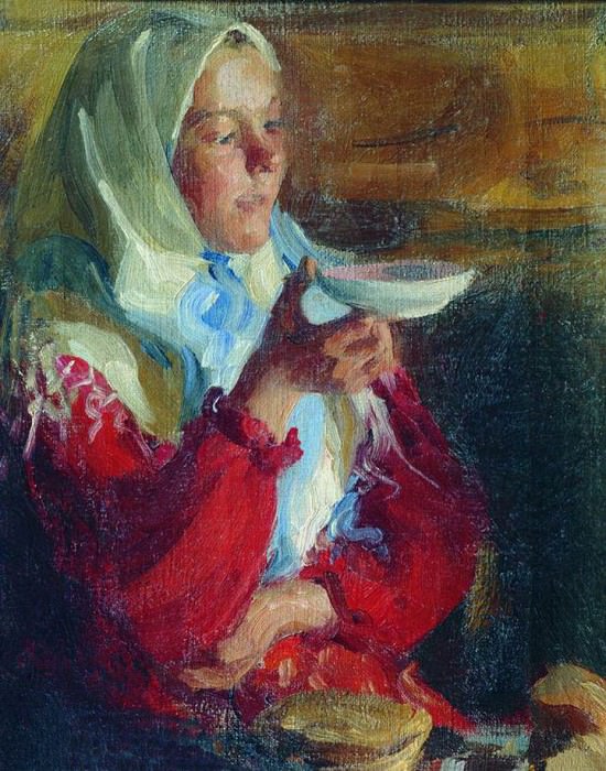 Peasant woman with saucer. Ivan Kulikov