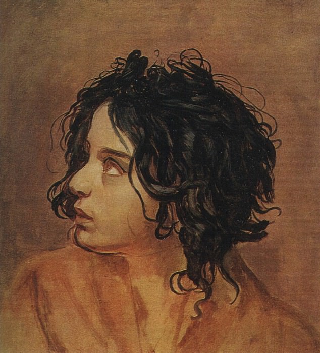 The head of the boy in the turn closest to Christ.Study for painting Appearance of Christ to the people. Alexander Ivanov