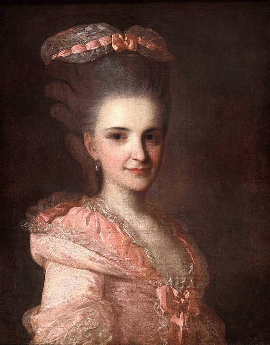 Portrait of an unknown woman in a pink dress
