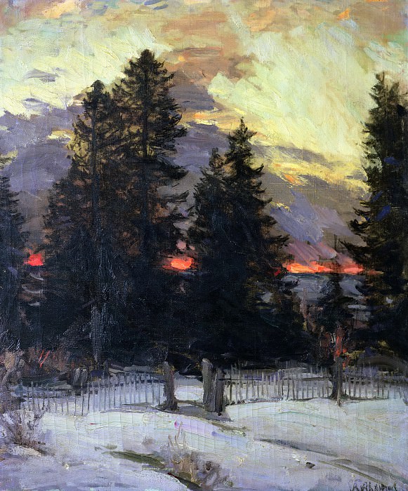 Pine trees at sunset. Abram Arkhipov