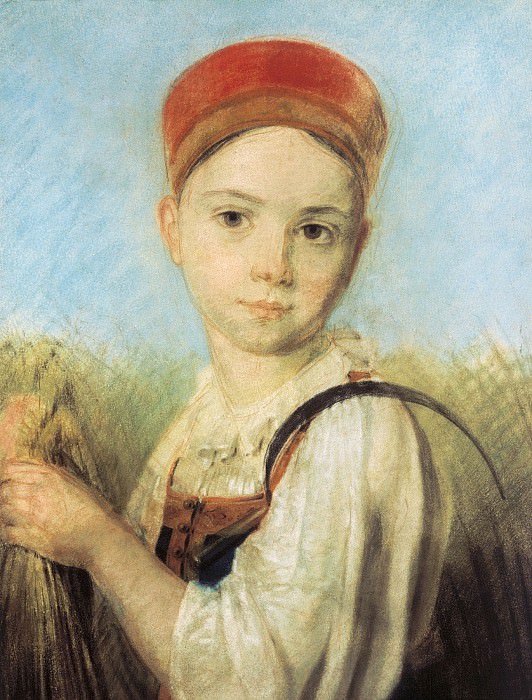 Крестьянская девушка с серпом во ржи. Бумага, пастель. 36х28 см. Alexey Venetsianov