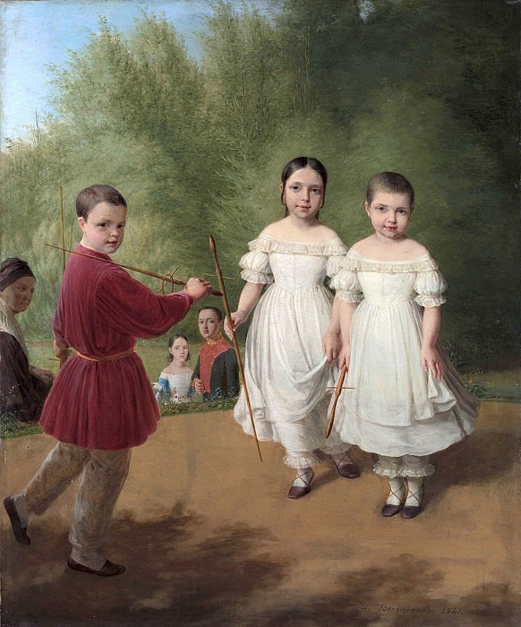 Portrait of Panaev children with a nanny. Alexey Venetsianov
