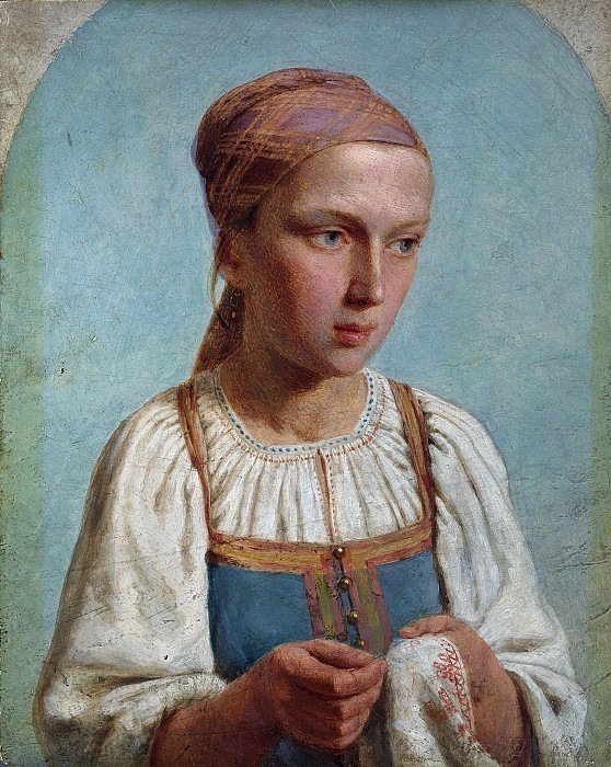 Peasant girl embroidering. Alexey Venetsianov