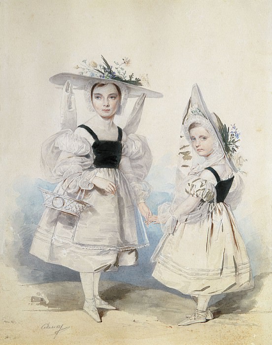 Портрет Анны и Екатерины Васильчиковых в маскарадных костюмах 1830 е. Petr Sokolov