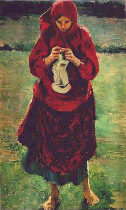 1895 Peasant Girl Knitting a Stocking. Филип Андреевич Малявин