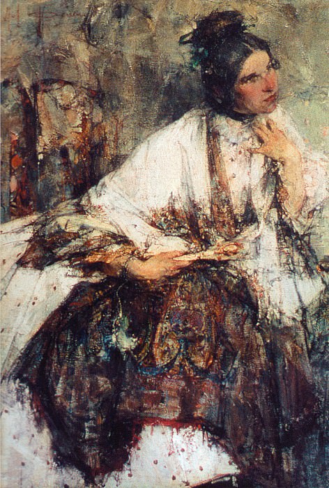 M-lle Sapozhnikova (in a shawl) (1908). Nikolay Feshin
