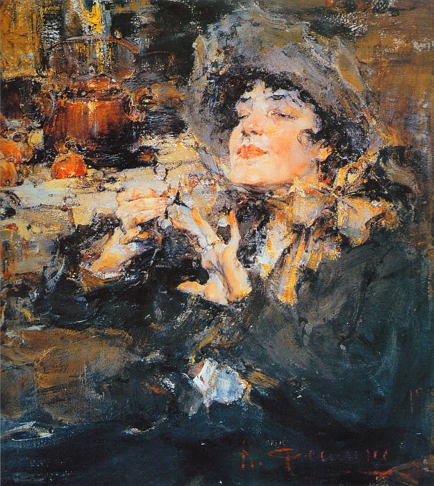 Дама за маникюром (Портрет m-lle Жирмонд) (1917). Николай Иванович Фешин