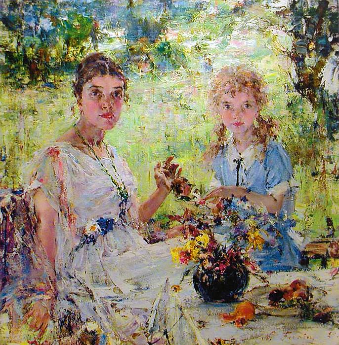 Лето (Портрет А.Н.Фешиной с дочерью Ией) (1924). Nikolay Feshin