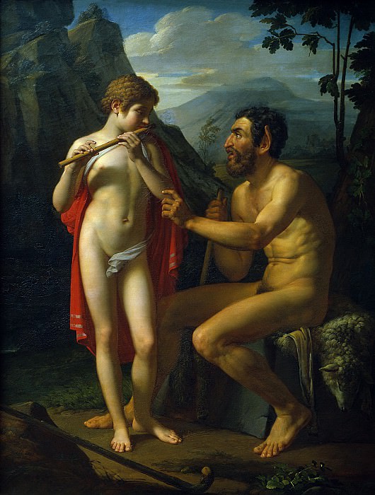 Faun Marsyas teaches young Olympius to play the flute. Petr Basin