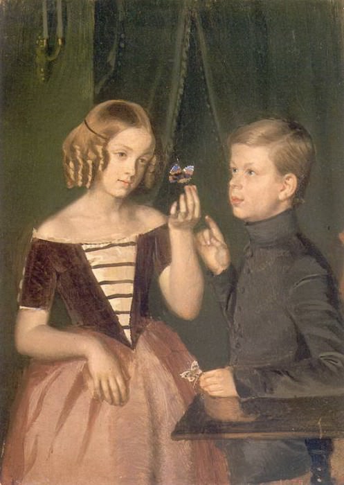 Portrait of the Zherbin children. Pavel Fedotov