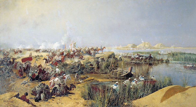 Crossing of the Turkestan detachment through the Amu Darya in 1873. Nikolai Karazin