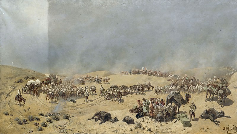 Khiva campaign in 1873. Transition of the Turkestan detachment through the dead sands to the Adam-Kryl wells. Nikolai Karazin