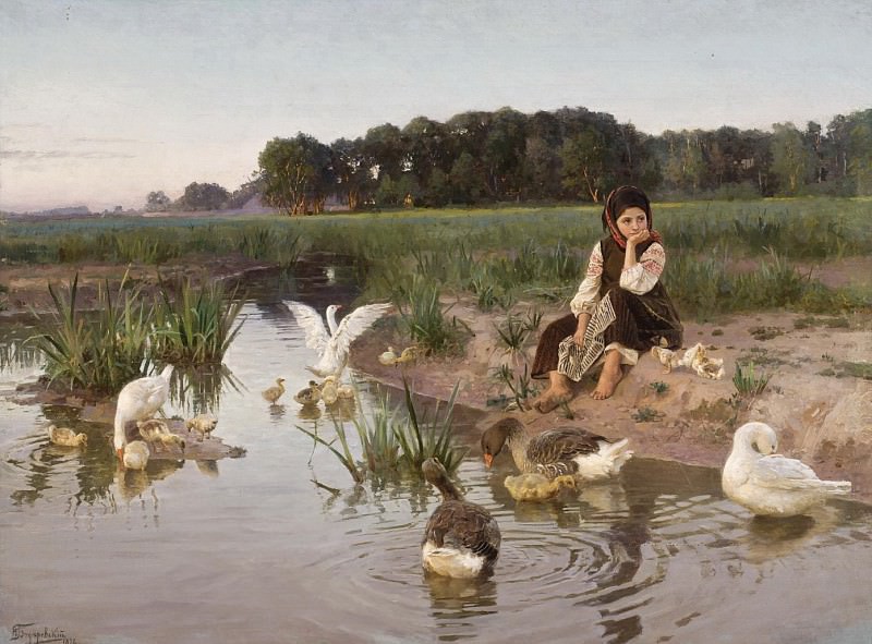 Ukrainian Girl Tending Geese. Nikolai Bodarevski