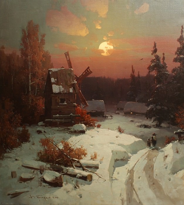 Winter. Road. Evening. Yuri Pryadko