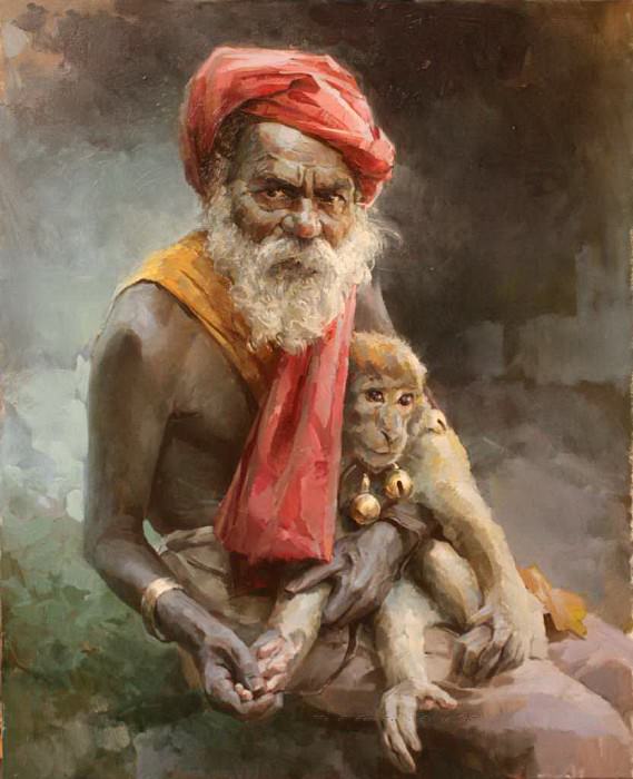 Hindu with monkey. Yuri Pryadko