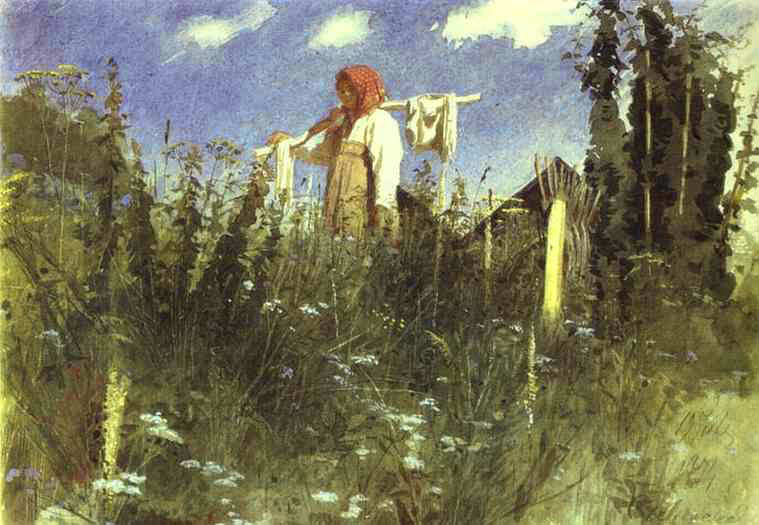 Kramskoi Girl with Washed Linen on the Yoke. Ivan Kramskoy