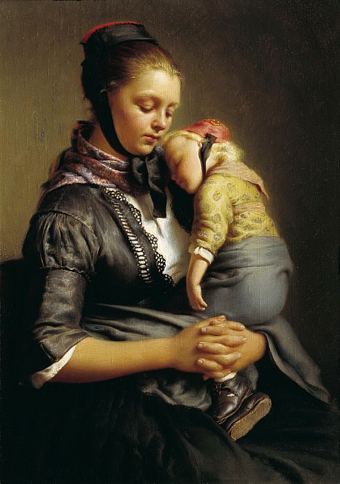 Peasant woman from Willenshausen with sleeping child in her arms, Gerhardt Wilhelm von Reutern