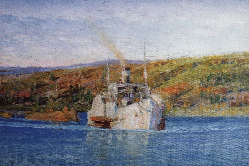 Oka. Steamboat Vladimir, turned into a tugboat. Vasily Polenov