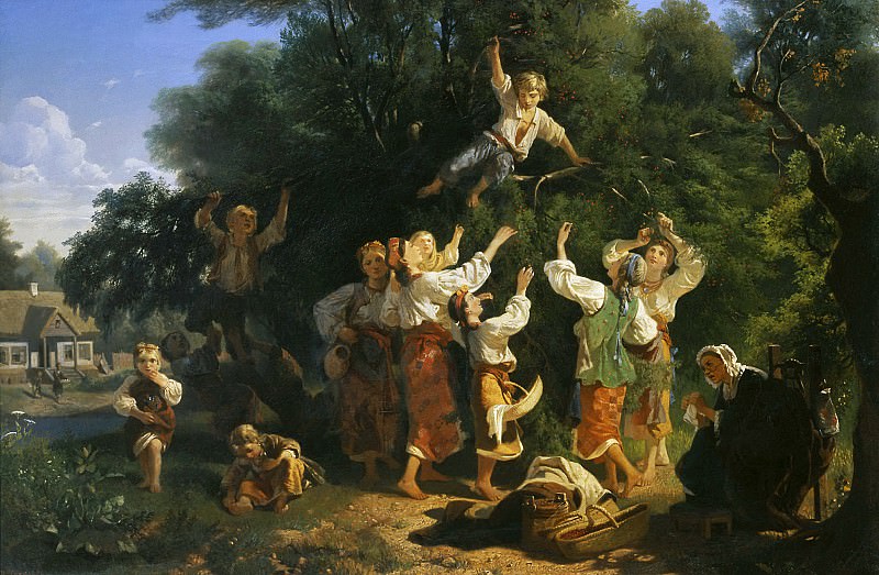 Сбор вишни в помещичьем саду 1858 Холст масло. Ivan Sokolov