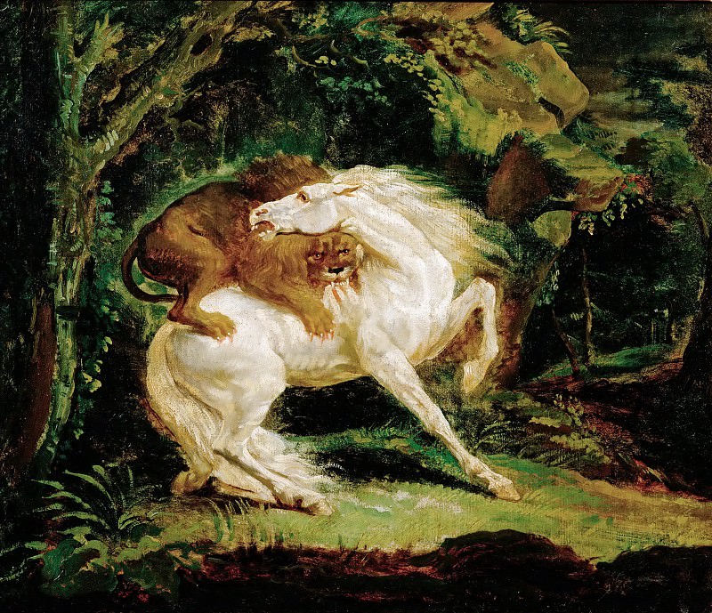Жерико, Теодор (1791 Руан - 1824 Париж) -- Лошадь, атакуемая львом. часть 5 Лувр