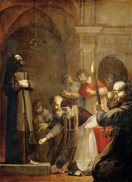 Laurent de La Hyre (1606-1656) -- Pope Nicholas V Opening the Tomb of Saint Francis of Assisi in 1449. Part 5 Louvre