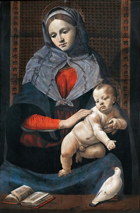 Piero di Cosimo (1462-1521) -- Madonna and Child with a Dove. Part 5 Louvre